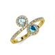 4 - Kevia Aquamarine and London Blue Topaz with Side Diamonds Bypass Ring 
