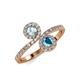 4 - Kevia Aquamarine and London Blue Topaz with Side Diamonds Bypass Ring 
