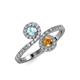 4 - Kevia Aquamarine and Citrine with Side Diamonds Bypass Ring 
