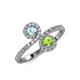 4 - Kevia Aquamarine and Peridot with Side Diamonds Bypass Ring 