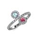 4 - Kevia Aquamarine and Rhodolite Garnet with Side Diamonds Bypass Ring 