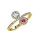 4 - Kevia Aquamarine and Rhodolite Garnet with Side Diamonds Bypass Ring 