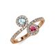 4 - Kevia Aquamarine and Rhodolite Garnet with Side Diamonds Bypass Ring 