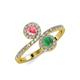 4 - Kevia Pink Tourmaline and Emerald with Side Diamonds Bypass Ring 