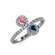 4 - Kevia Pink Tourmaline and Blue Diamond with Side Diamonds Bypass Ring 