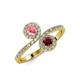 4 - Kevia Pink Tourmaline and Ruby with Side Diamonds Bypass Ring 