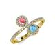 4 - Kevia Pink Tourmaline and Blue Topaz with Side Diamonds Bypass Ring 