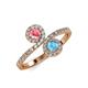 4 - Kevia Pink Tourmaline and Blue Topaz with Side Diamonds Bypass Ring 