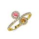 4 - Kevia Pink Tourmaline and Citrine with Side Diamonds Bypass Ring 