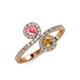 4 - Kevia Pink Tourmaline and Citrine with Side Diamonds Bypass Ring 