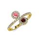 4 - Kevia Pink Tourmaline and Red Garnet with Side Diamonds Bypass Ring 