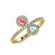 4 - Kevia Pink Tourmaline and Aquamarine with Side Diamonds Bypass Ring 