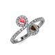 4 - Kevia Pink Tourmaline and Smoky Quartz with Side Diamonds Bypass Ring 