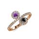 4 - Kevia Amethyst and Black Diamond with Side Diamonds Bypass Ring 