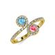 4 - Kevia Blue Topaz and Pink Tourmaline with Side Diamonds Bypass Ring 