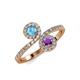4 - Kevia Blue Topaz and Amethyst with Side Diamonds Bypass Ring 