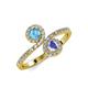4 - Kevia Blue Topaz and Tanzanite with Side Diamonds Bypass Ring 