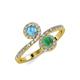 4 - Kevia Blue Topaz and Emerald with Side Diamonds Bypass Ring 
