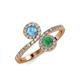 4 - Kevia Blue Topaz and Emerald with Side Diamonds Bypass Ring 