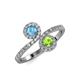 4 - Kevia Blue Topaz and Peridot with Side Diamonds Bypass Ring 