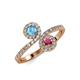 4 - Kevia Blue Topaz and Rhodolite Garnet with Side Diamonds Bypass Ring 