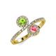 4 - Kevia Peridot and Pink Tourmaline with Side Diamonds Bypass Ring 
