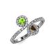 4 - Kevia Peridot and Smoky Quartz with Side Diamonds Bypass Ring 