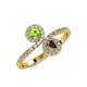 4 - Kevia Peridot and Smoky Quartz with Side Diamonds Bypass Ring 