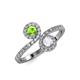 4 - Kevia Peridot and White Sapphire with Side Diamonds Bypass Ring 