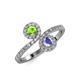 4 - Kevia Peridot and Tanzanite with Side Diamonds Bypass Ring 