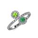4 - Kevia Peridot and Emerald with Side Diamonds Bypass Ring 