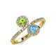 4 - Kevia Peridot and Blue Topaz with Side Diamonds Bypass Ring 