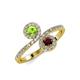 4 - Kevia Peridot and Red Garnet with Side Diamonds Bypass Ring 