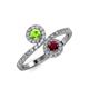 4 - Kevia Peridot and Ruby with Side Diamonds Bypass Ring 