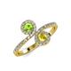 4 - Kevia Peridot and Yellow Sapphire with Side Diamonds Bypass Ring 