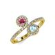 4 - Kevia Rhodolite Garnet and Aquamarine with Side Diamonds Bypass Ring 