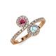 4 - Kevia Rhodolite Garnet and Aquamarine with Side Diamonds Bypass Ring 