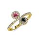 4 - Kevia Rhodolite Garnet and Black Diamond with Side Diamonds Bypass Ring 