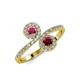 4 - Kevia Rhodolite Garnet and Ruby with Side Diamonds Bypass Ring 