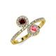 4 - Kevia Red Garnet and Pink Tourmaline with Side Diamonds Bypass Ring 