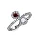 4 - Kevia Red Garnet and White Sapphire with Side Diamonds Bypass Ring 