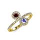 4 - Kevia Red Garnet and Tanzanite with Side Diamonds Bypass Ring 