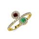 4 - Kevia Red Garnet and Emerald with Side Diamonds Bypass Ring 