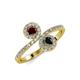 4 - Kevia Red Garnet and Black Diamond with Side Diamonds Bypass Ring 