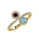 4 - Kevia Red Garnet and Blue Topaz with Side Diamonds Bypass Ring 