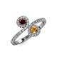 4 - Kevia Red Garnet and Citrine with Side Diamonds Bypass Ring 