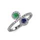4 - Kevia Emerald and Blue Sapphire with Side Diamonds Bypass Ring 