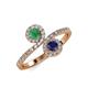 4 - Kevia Emerald and Blue Sapphire with Side Diamonds Bypass Ring 
