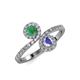 4 - Kevia Emerald and Tanzanite with Side Diamonds Bypass Ring 