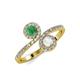 4 - Kevia Emerald and White Sapphire with Side Diamonds Bypass Ring 